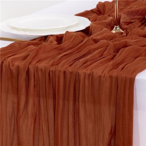 Thanksgiving Fall Table Runner Terracotta Cheesecloth Gauze Burnt Orange Boho - Picture 6 of 7